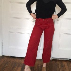 ZARA Red Raw Hem Wide Leg Jeans